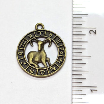 Aries Zodiac Round Charm Antique Bronze - Image 2