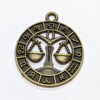 Libra Zodiac Round Charm Antique Bronze