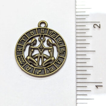 Gemini Zodiac Round Charm Antique Bronze - Image 2