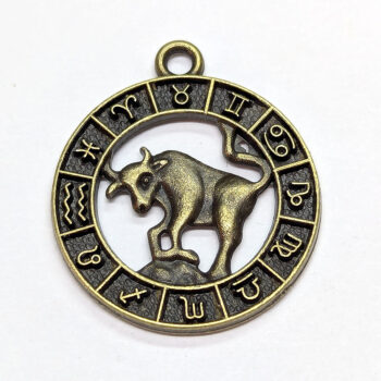 Taurus Zodiac Round Charm Antique Bronze