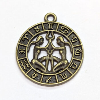 Gemini Zodiac Round Charm Antique Bronze