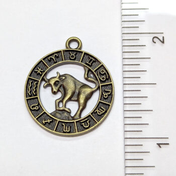 Taurus Zodiac Round Charm Antique Bronze - Image 2