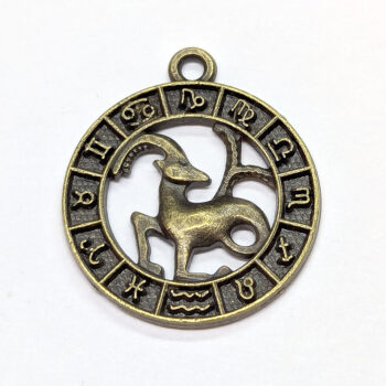 Capricorn Zodiac Round Charm Antique Bronze