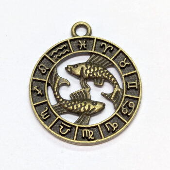 Pisces Zodiac Round Charm Antique Bronze