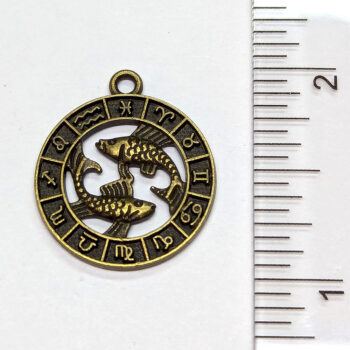 Pisces Zodiac Round Charm Antique Bronze - Image 2