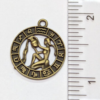 Aquarius Zodiac Round Charm Antique Bronze - Image 2