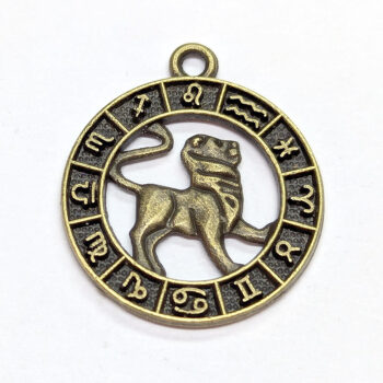 Leo Zodiac Round Charm Antique Bronze