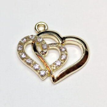 Clear Rhinestone Double Hollow Heart Charm Gold