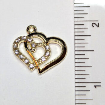 Clear Rhinestone Double Hollow Heart Charm Gold - Image 2