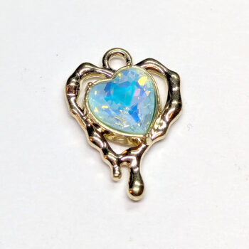 Blue Rhinestone Hollow Dripping Heart Charm Gold