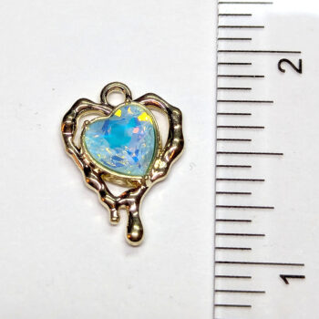 Blue Rhinestone Hollow Dripping Heart Charm Gold - Image 2