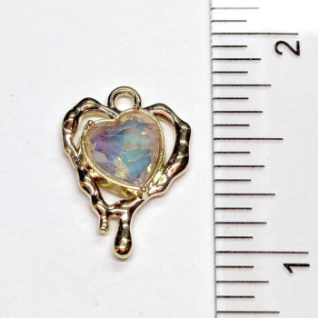 Clear Rhinestone Hollow Dripping Heart Charm Gold - Image 2