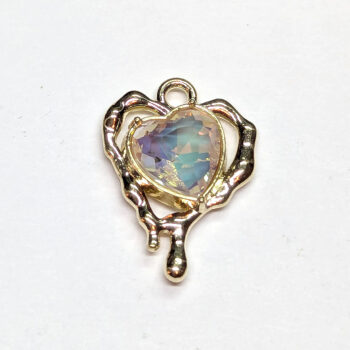 Clear Rhinestone Hollow Dripping Heart Charm Gold