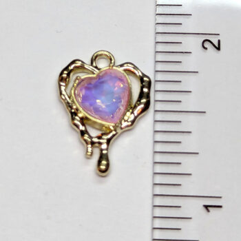 Pink Rhinestone Hollow Dripping Heart Charm Gold - Image 2