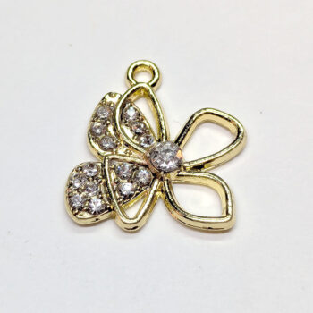 Gold Clear Rhinestone Layered Flower Charm