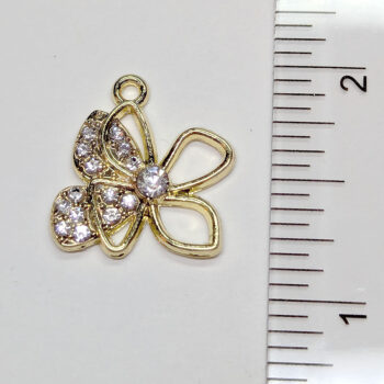 Gold Clear Rhinestone Layered Flower Charm - Image 2