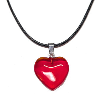 Red Glass Heart Necklace Silver