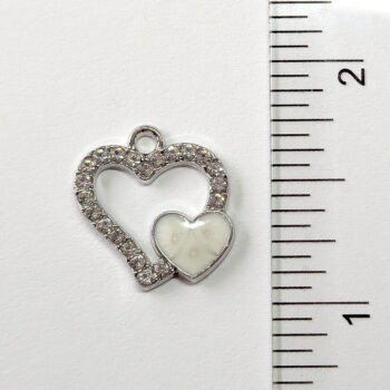 Clear Rhinestone Double White Heart Charm Silver - Image 2