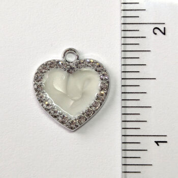 Clear Rhinestone Solid White Heart Charm Silver - Image 2