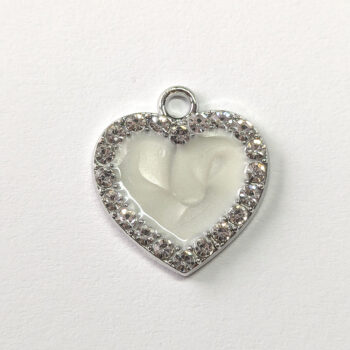 Clear Rhinestone Solid White Heart Charm Silver