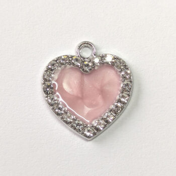 Clear Rhinestone Solid Pink Heart Charm Silver