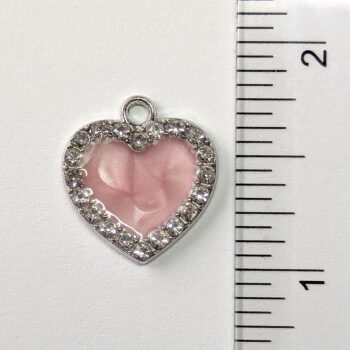 Clear Rhinestone Solid Pink Heart Charm Silver - Image 2