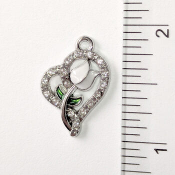 Clear Rhinestone Heart White Tulip Flower Charm Silver - Image 2