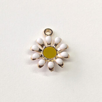 White Multi Petals Daisy Flower Enamel Charm Gold