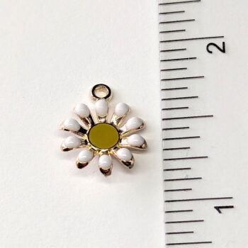 White Multi Petals Daisy Flower Enamel Charm Gold - Image 2