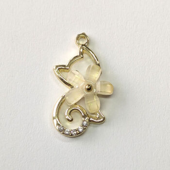 Clear Rhinestone Cat with Flower Charm Gold