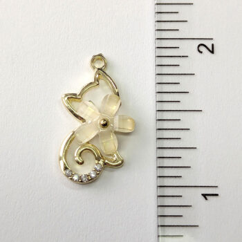 Clear Rhinestone Cat with Flower Charm Gold - Image 2