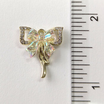 Clear Rhinestone Double Bow Tie Charm Gold - Image 2