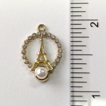 Clear Rhinestone Hoop Eiffel Tower Pearl Charm Gold - Image 2