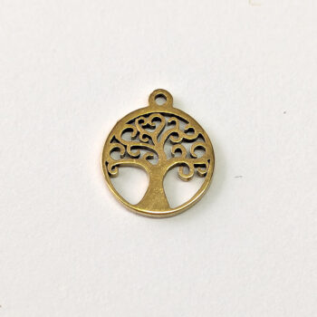 Stainless Steel Delicate Modern Swirl Tree Hoop Charm Gold