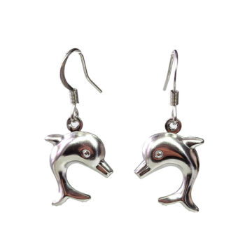 Stainless Steel Double Sided Hollow Dolphin Silver Earrings