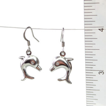 Stainless Steel Double Sided Hollow Dolphin Silver Earrings - Image 2