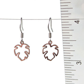 Stainless Steel Hollow Monstera Leaf Silver Earrings - Image 2