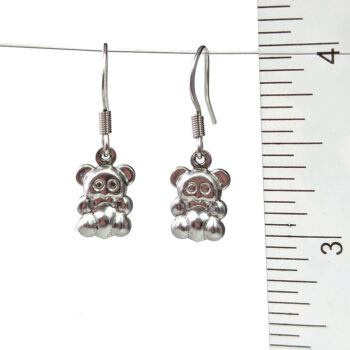 Stainless Steel Double Sided Hollow Teddy Bear Silver Earrings - Image 2