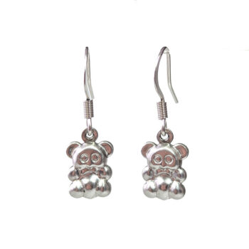 Stainless Steel Double Sided Hollow Teddy Bear Silver Earrings