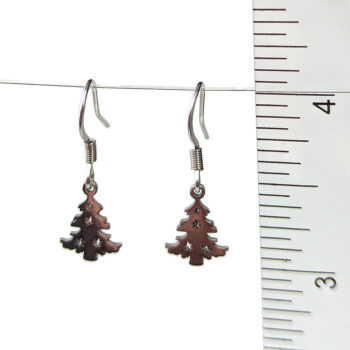 Stainless Steel Delicate Christmas Tree Silver Earrings - Image 2