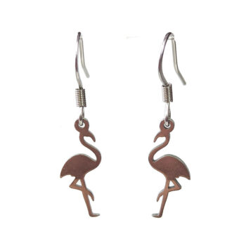 Stainless Steel Delicate Solid Flamingo Bird Silver Earrings - Image 4