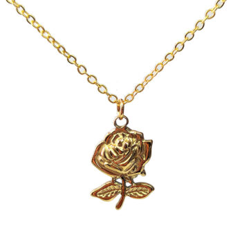 Stainless Steel Rose Flower Pendant Gold Necklace