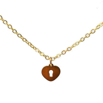 Stainless Steel Delicate Heart Lock Charm Gold Necklace