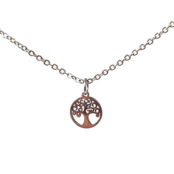 Stainless Steel Delicate Modern Swirl Tree Hoop Silver Necklace