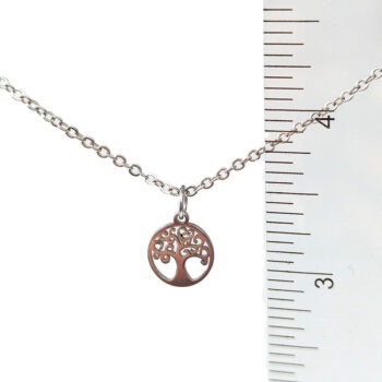 Stainless Steel Delicate Modern Swirl Tree Hoop Silver Necklace - Image 2