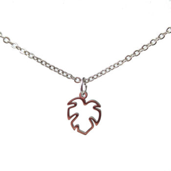 Stainless Steel Hollow Monstera Leaf Charm Silver Necklace