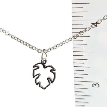 Stainless Steel Hollow Monstera Leaf Charm Silver Necklace - Image 2