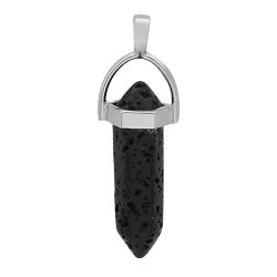 Black Lava Rock Natural Gemstone Hexagonal Pointed Pendant