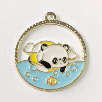 Swimming Panda Hoop Enamel Charm Gold