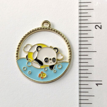 Swimming Panda Hoop Enamel Charm Gold - Image 2